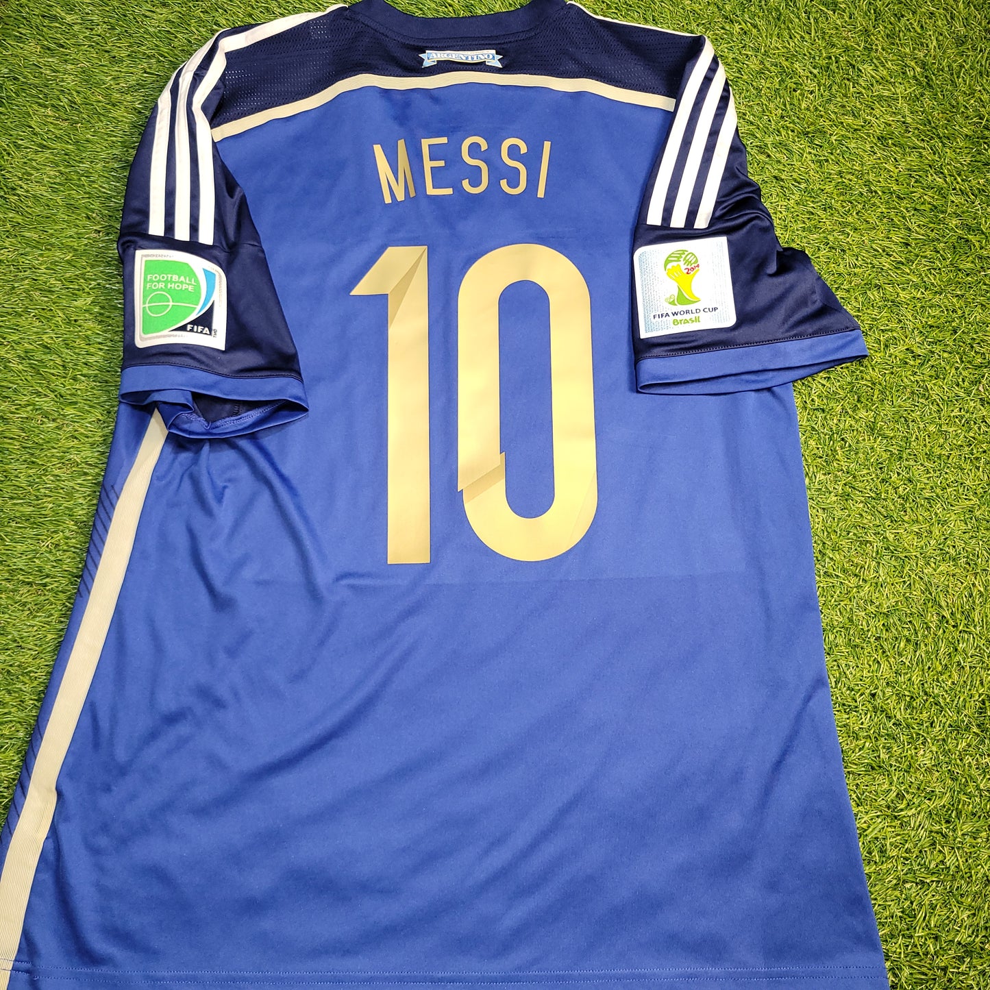 Messi Argentina 2014 WORLD CUP FINAL Away Soccer Jersey Shirt L SKU# G75187