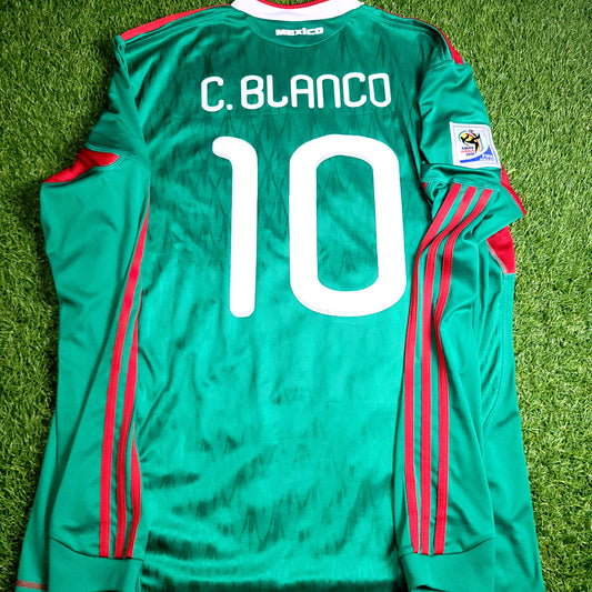 Blanco Mexico 2010 WORLD CUP Home Long Sleeve Soccer Jersey Shirt L SKU# P41409