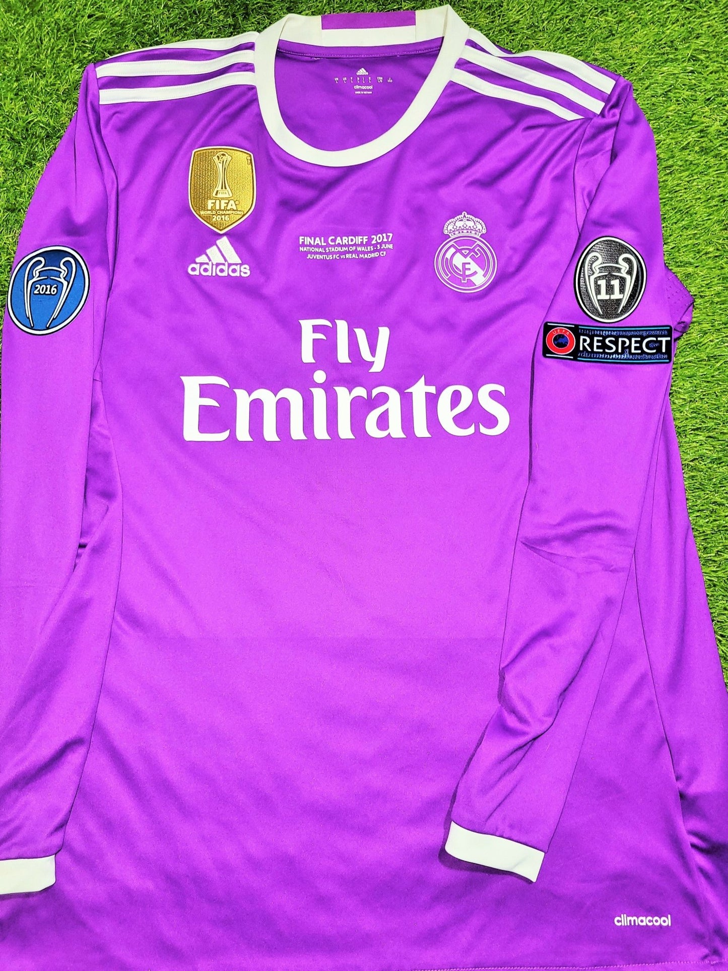 Marcelo Real Madrid 2016 2017 UEFA FINAL Long Sleeve Away Soccer Jersey Shirt L SKU# AI5159 Adidas