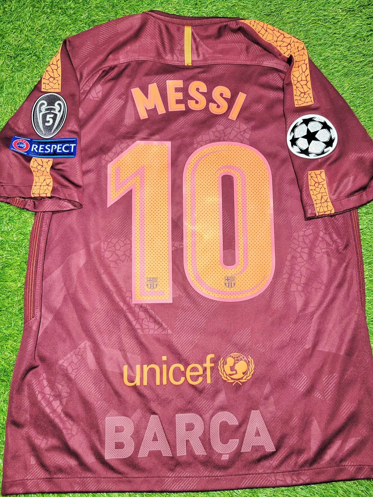 Messi Barcelona Third UEFA 2017 2018 Soccer Jersey Shirt L SKU