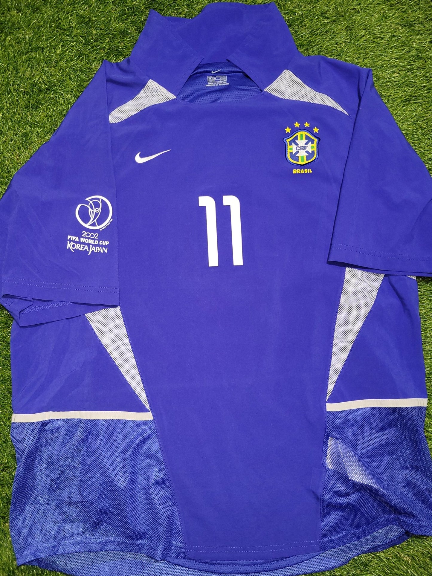 Ronaldinho Brazil 2002 WORLD CUP PLAYER ISSUE Away Soccer Jersey Shirt L SKU# S20901TIC 182263 foreversoccerjerseys