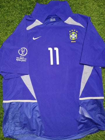 Ronaldinho Brazil 2002 WORLD CUP PLAYER ISSUE Away Soccer Jersey Shirt L SKU# S20901TIC 182263 foreversoccerjerseys