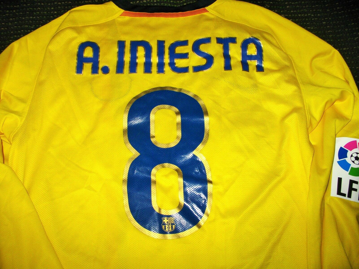 Iniesta Barcelona MATCH WORN 2008 2009 Yellow Long Sleeve Jersey Shirt Camiseta M - foreversoccerjerseys