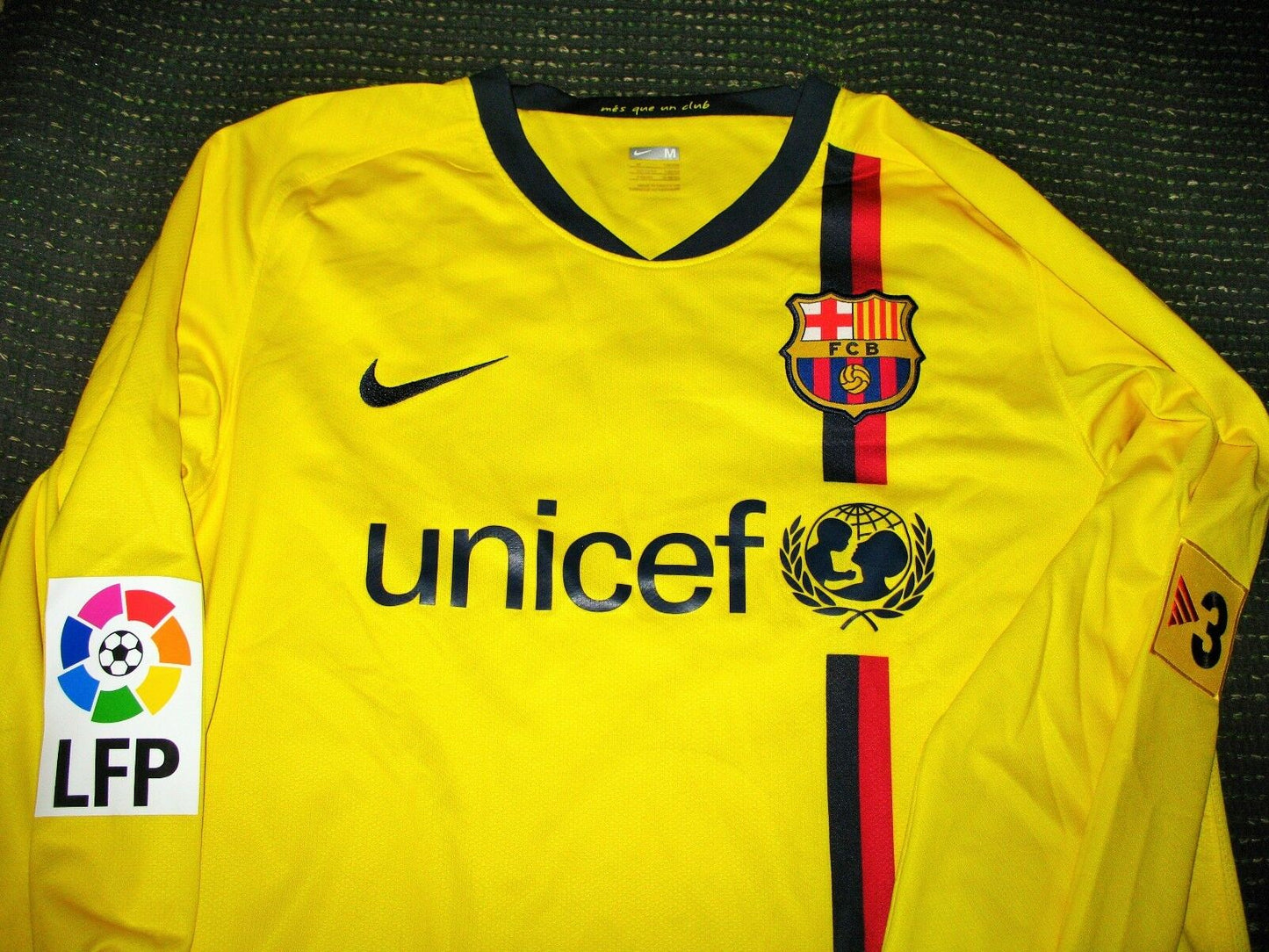 Iniesta Barcelona MATCH WORN 2008 2009 Yellow Long Sleeve Jersey Shirt Camiseta M - foreversoccerjerseys