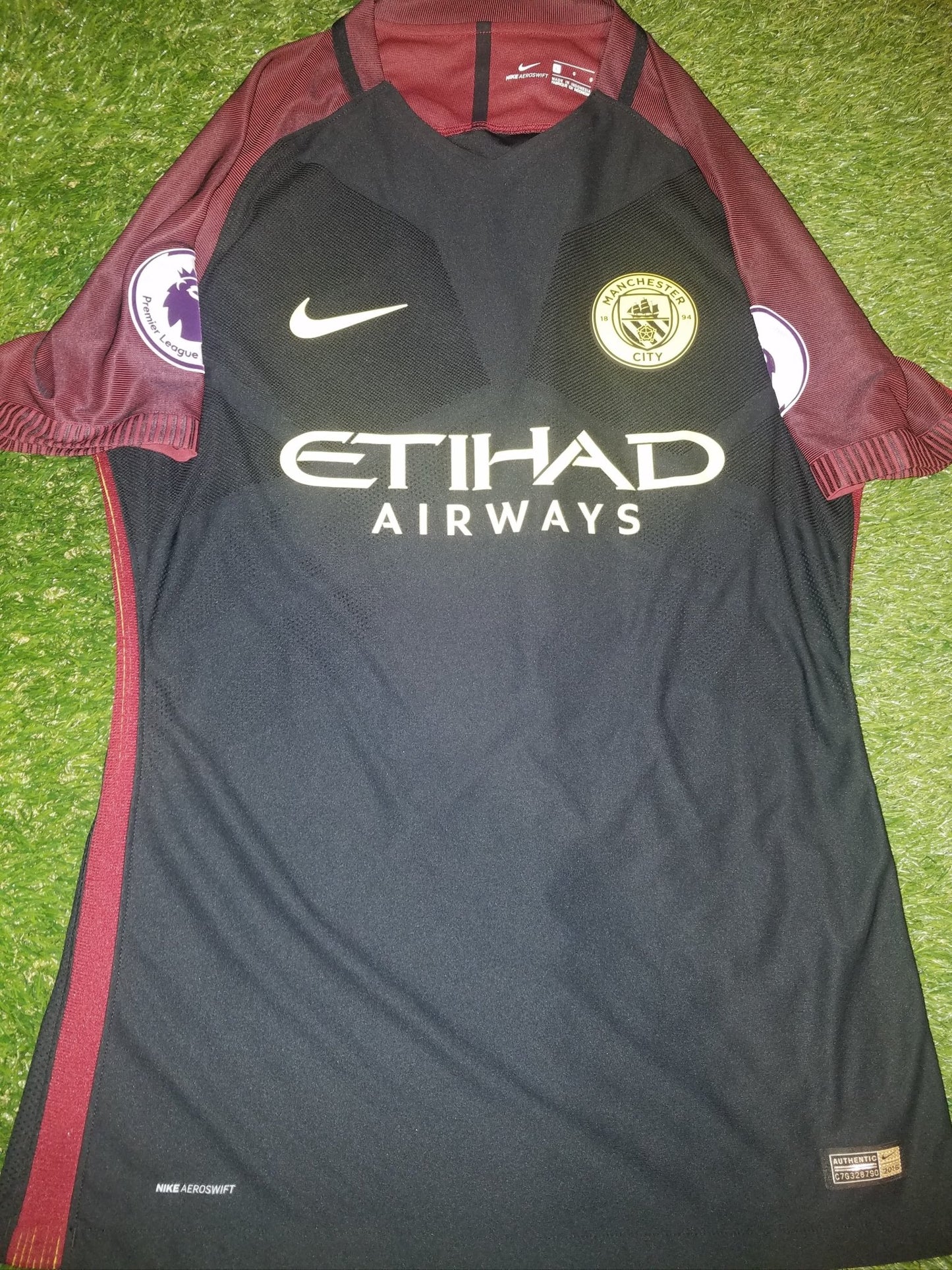 De Bruyne Manchester City MATCH WORN 2016 2017 Black Jersey Shirt L SKU# 776902-011 foreversoccerjerseys