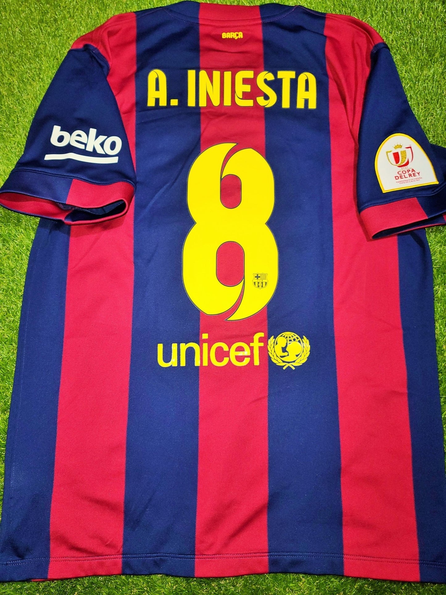 Iniesta Barcelona 2014 2015 COPA DEL REY FINAL TREBLE SEASON Jersey Shirt Camiseta L SKU# 610594-422 foreversoccerjerseys