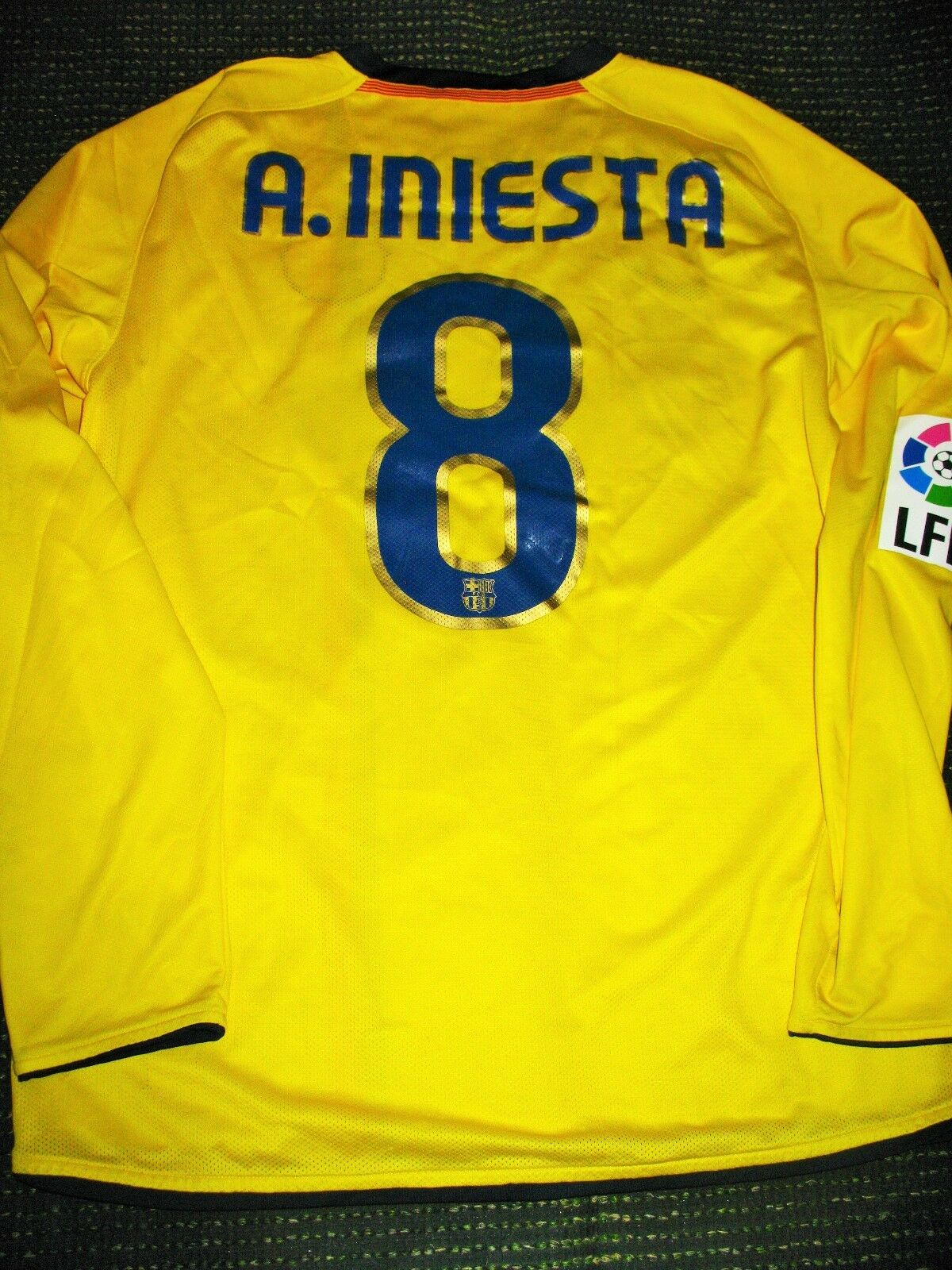 Iniesta Barcelona MATCH WORN 2008 2009 Yellow Long Sleeve Jersey Shirt Camiseta M - foreversoccerjerseys