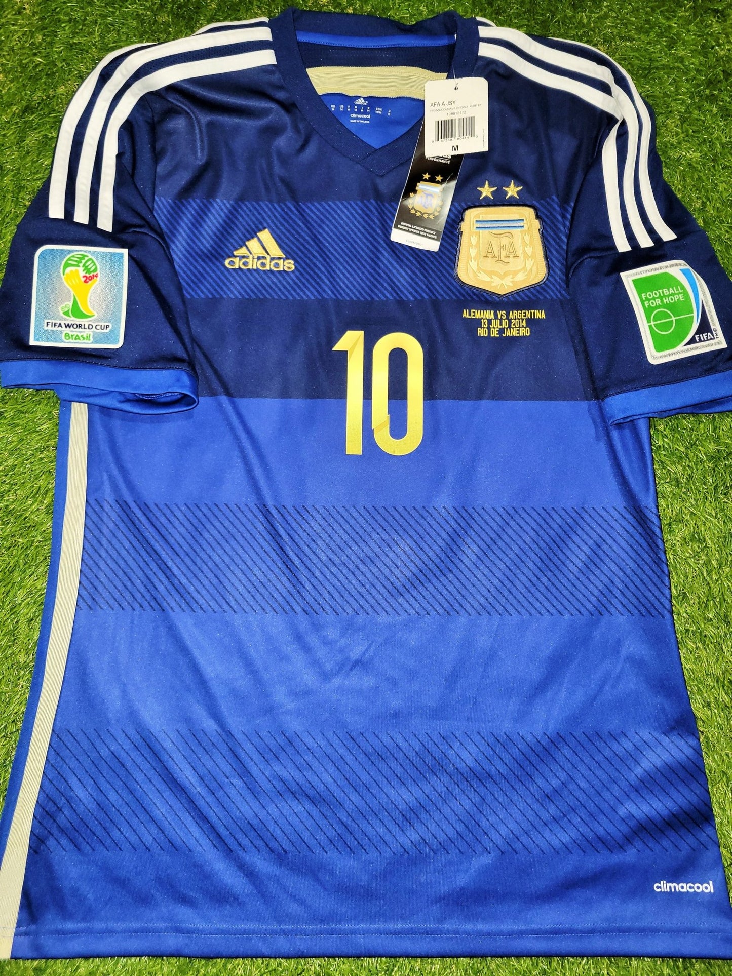 Messi Argentina 2014 WORLD CUP FINAL Away Jersey Shirt Camiseta BNWT M SKU# G75187 Adidas