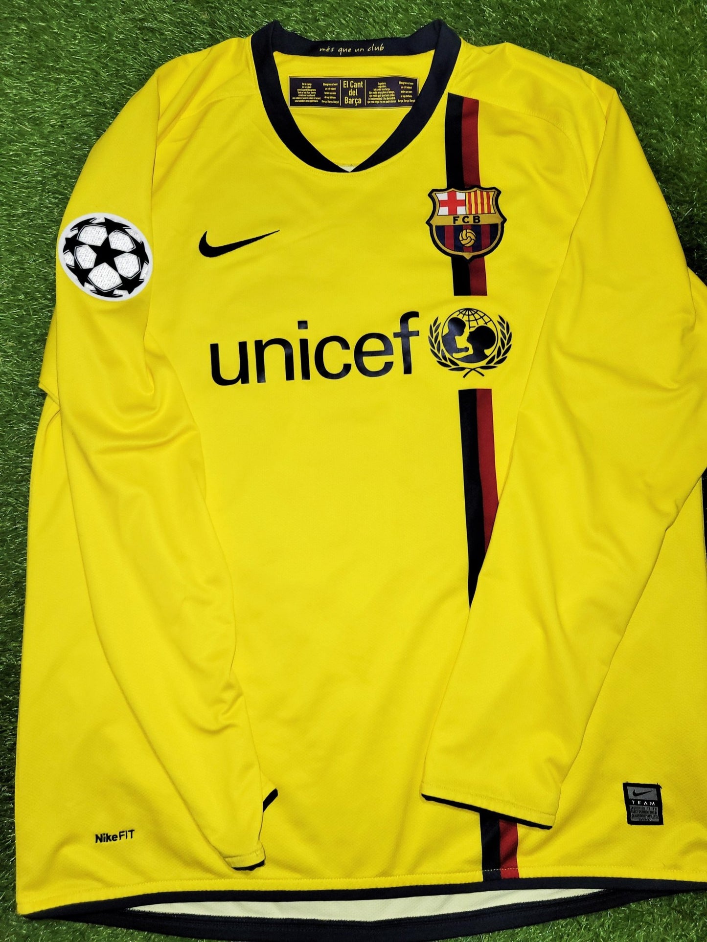 Messi Barcelona 2008 2009 TREBLE SEASON UEFA Long Sleeve Away Soccer Jersey Shirt L SKU# 286788-760 Nike