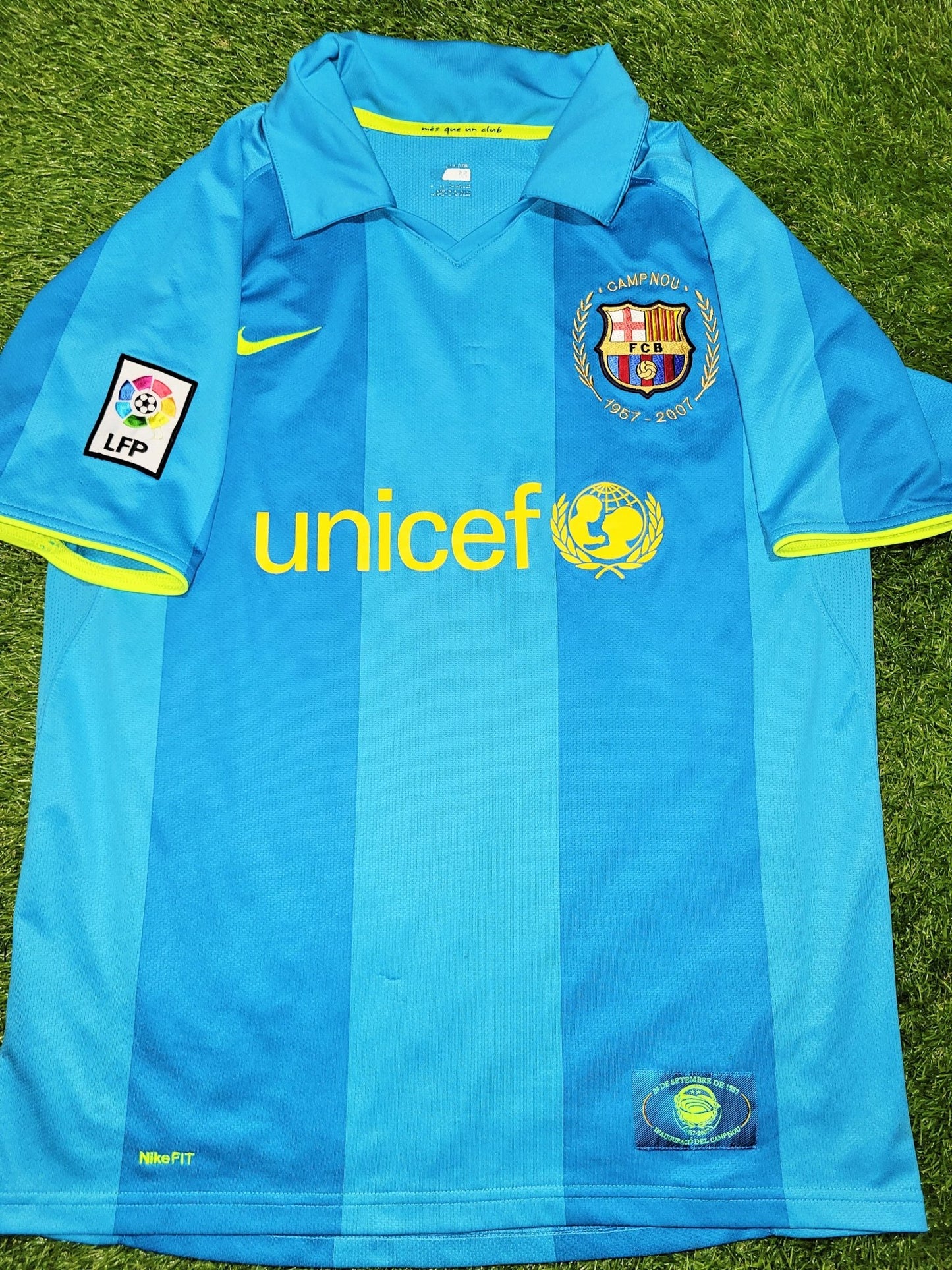 Messi Barcelona Anniversary 2007 2008 Blue Away Soccer Jersey Shirt Camiseta M SKU# 237743-414 Nike