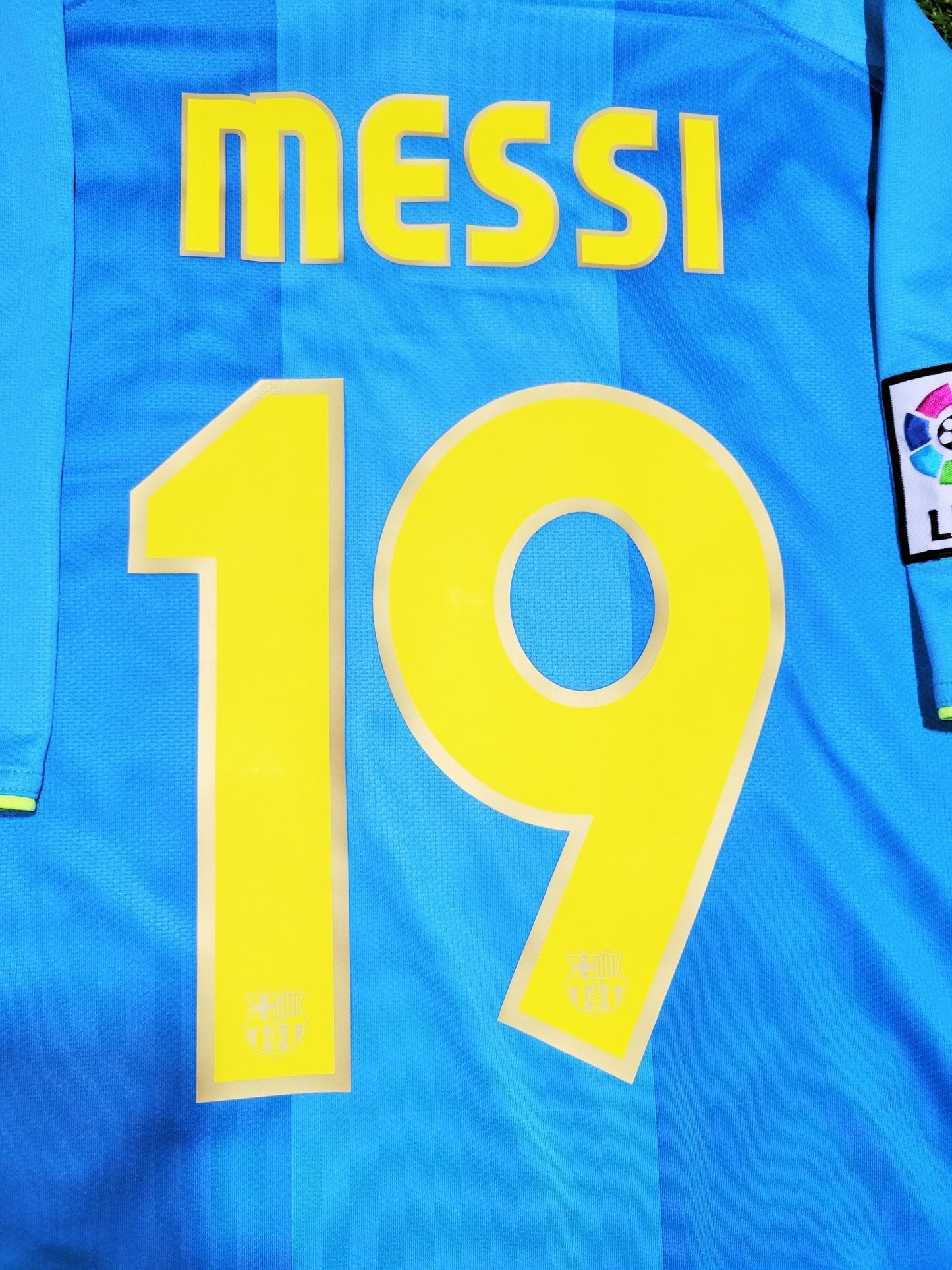 Messi Barcelona Anniversary 2007 2008 Blue Away Soccer Jersey Shirt Camiseta M SKU# 237743-414 Nike