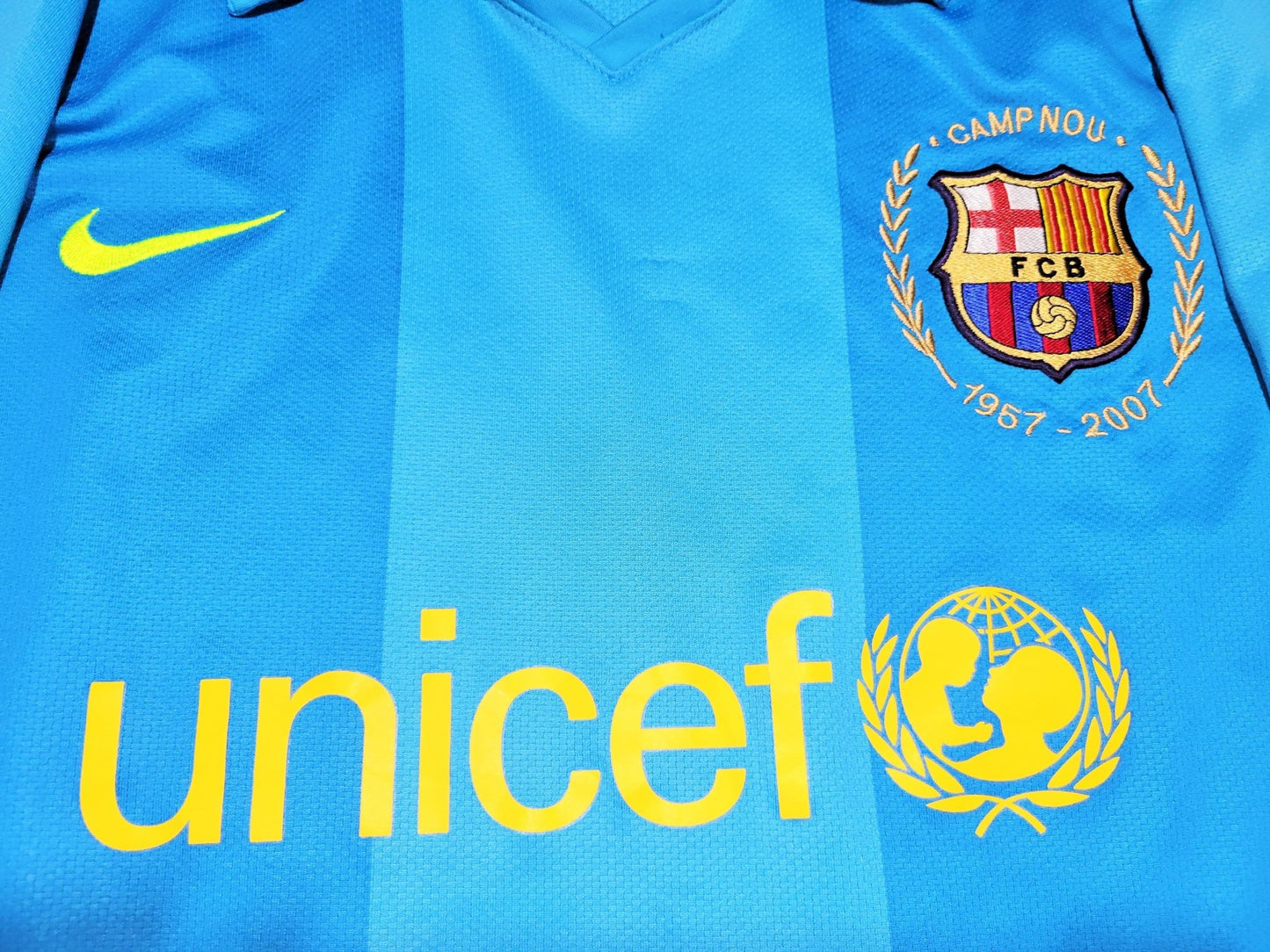 Messi Barcelona Anniversary 2007 2008 Blue Away Soccer Jersey Shirt Camiseta M SKU# 237743-414 Nike