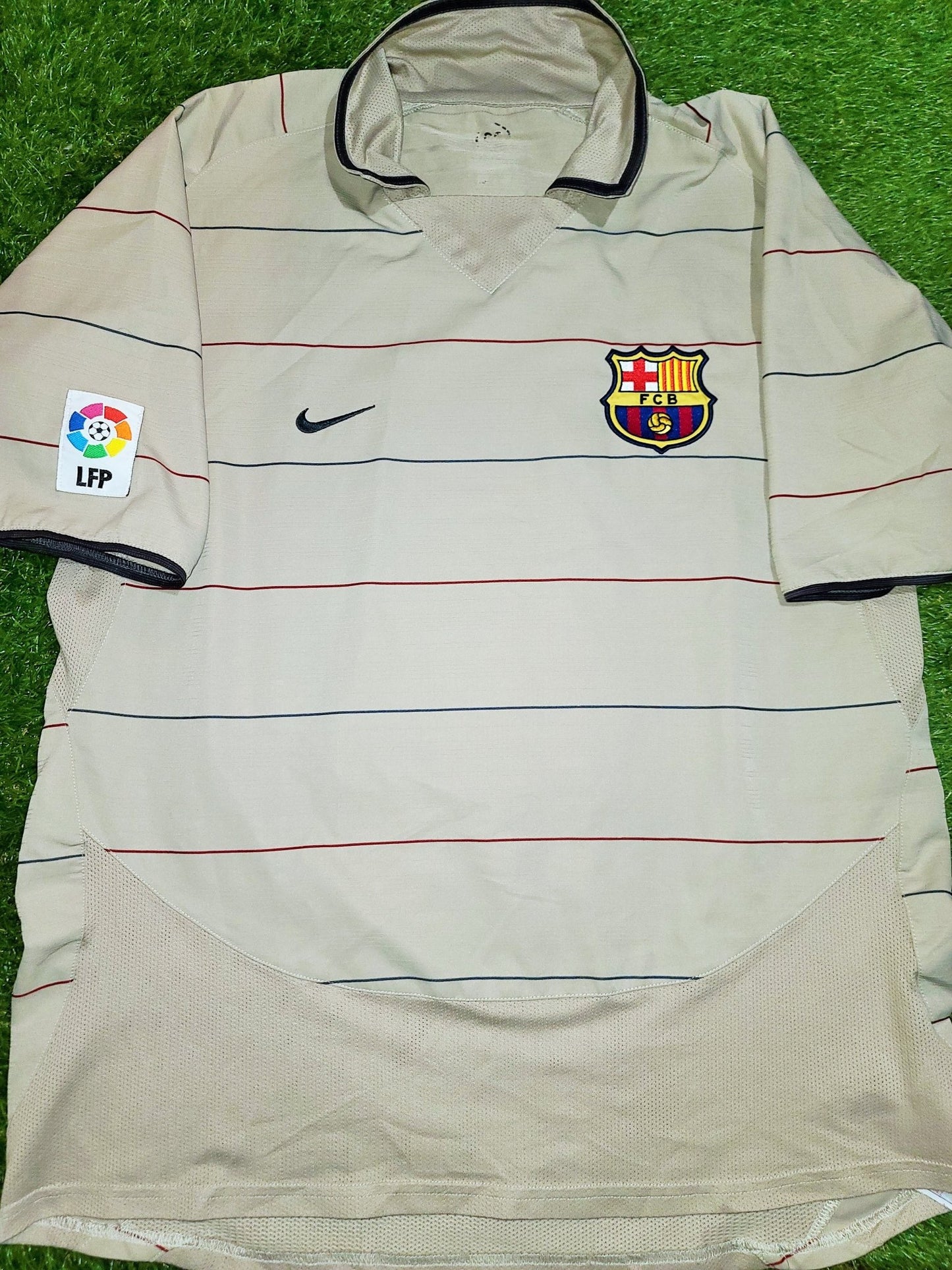Ronaldinho Barcelona 2004 2005 Away Tan Jersey Shirt Camiseta M SKU# 112587 foreversoccerjerseys