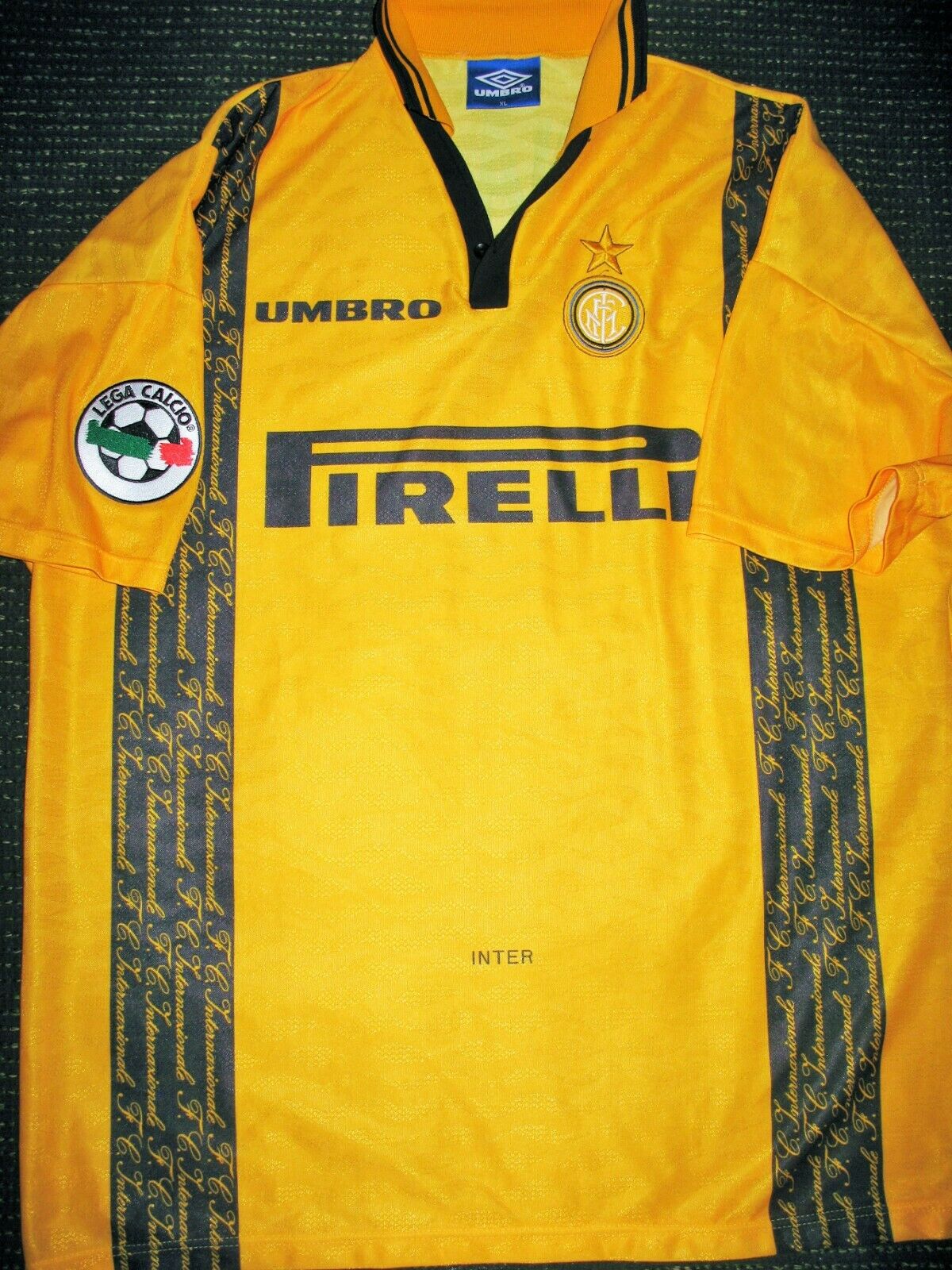 Ronaldo Inter Milan 1997 1998 DEBUT Yellow Jersey Shirt Maglia XL - foreversoccerjerseys