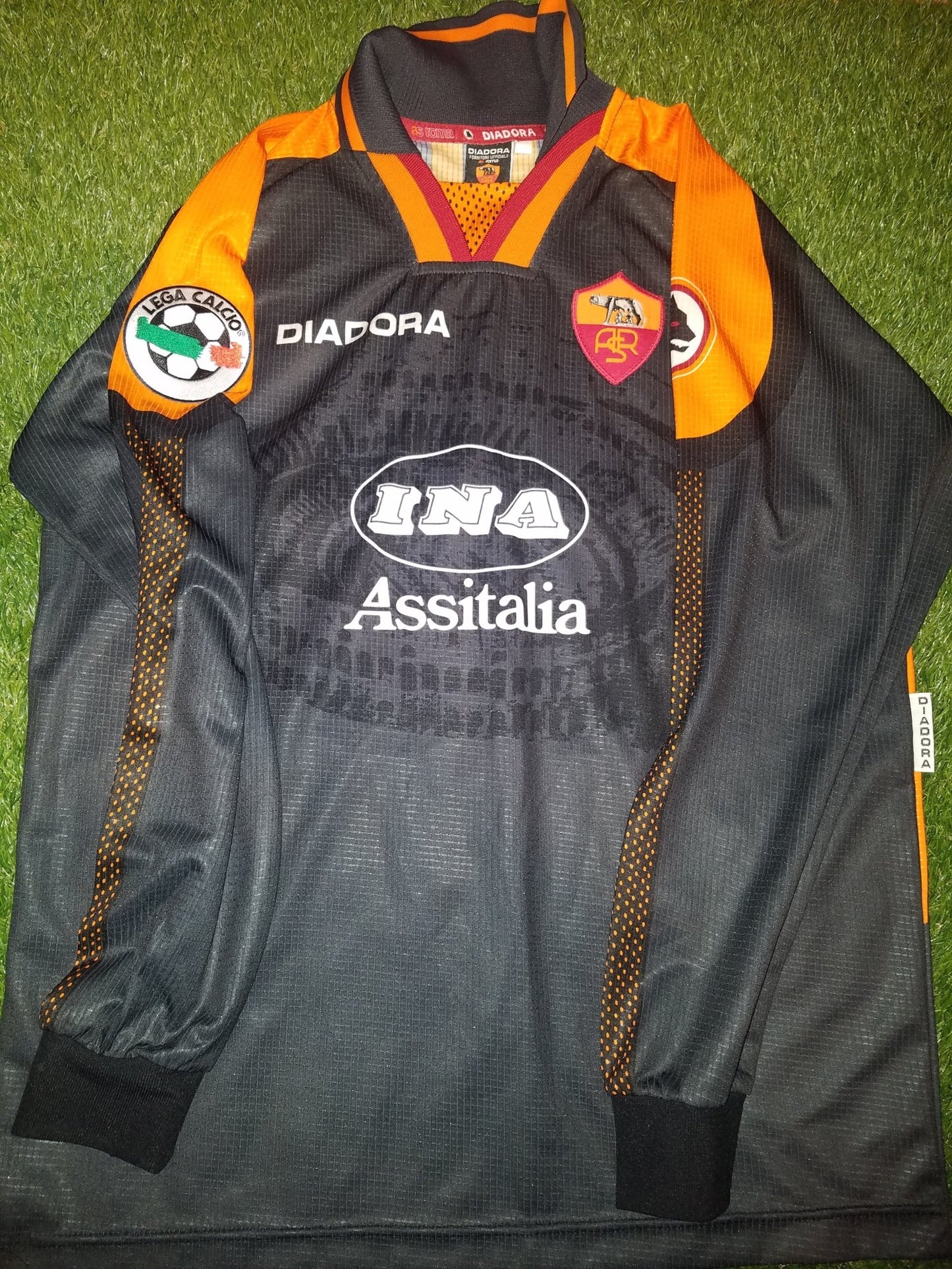 Totti As Roma Diadora 1997 1998 Long Sleeve Black Jersey Maglia Shirt L foreversoccerjerseys