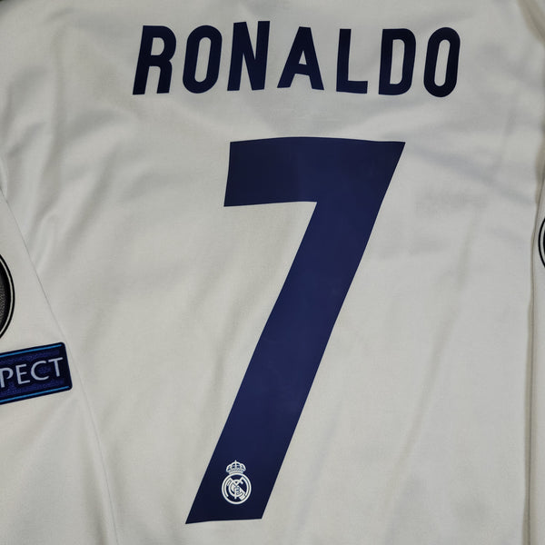 Cristiano Ronaldo Real Madrid 2016 2017 UEFA Home Long Sleeve Soccer Jersey Shirt L SKU# AI5184
