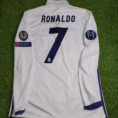 Cristiano Ronaldo Real Madrid 2016 2017 UEFA Home Long Sleeve Soccer Jersey Shirt M SKU# AI5184
