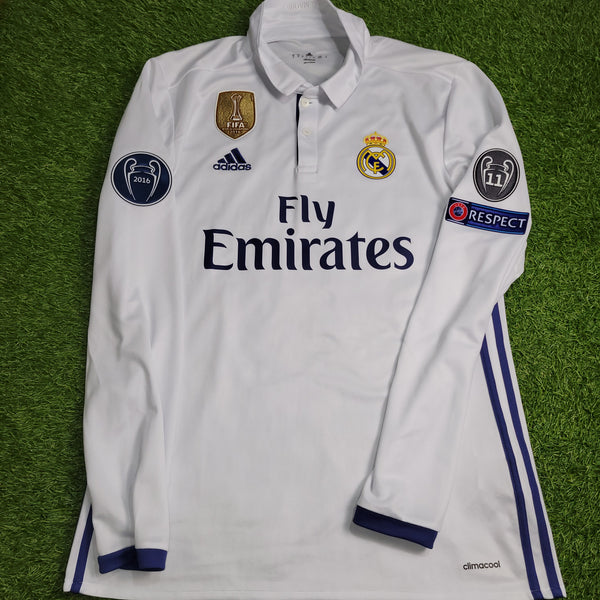 Cristiano Ronaldo Real Madrid 2016 2017 UEFA Home Long Sleeve Soccer Jersey Shirt M SKU# AI5184