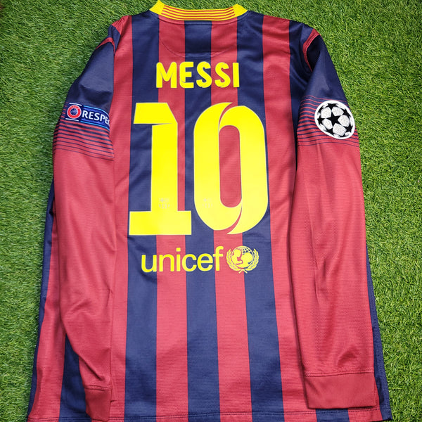 Messi Barcelona 2013 2014 UEFA Home Long Sleeve Soccer Jersey Shirt L SKU# 547926-413