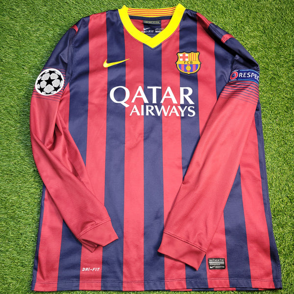 Messi Barcelona 2013 2014 UEFA Home Long Sleeve Soccer Jersey Shirt L SKU# 547926-413