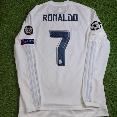 Cristiano Ronaldo Real Madrid 2015 2016 Long Sleeve UEFA FINAL Soccer Jersey Shirt M SKU# S12653