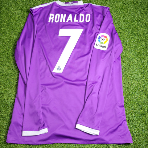 Cristiano Ronaldo Real Madrid 2016 2017 Purple Away Long Sleeve Soccer Jersey Shirt L SKU# AI5159