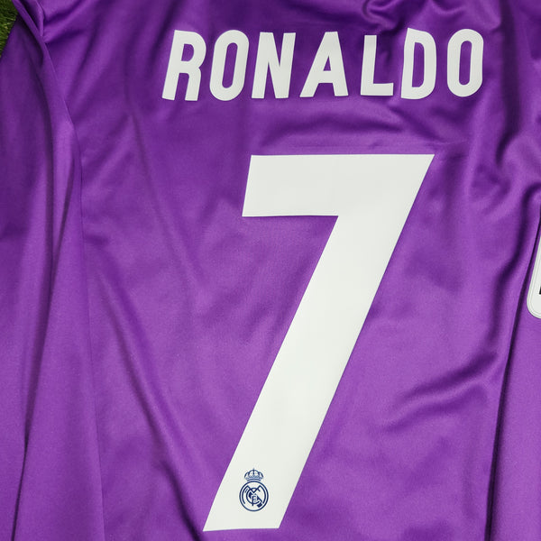 Cristiano Ronaldo Real Madrid 2016 2017 Purple Away Long Sleeve Soccer Jersey Shirt L SKU# AI5159