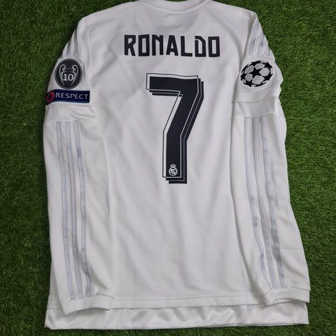 Cristiano Ronaldo Real Madrid 2015 2016 Long Sleeve UEFA FINAL Soccer Jersey Shirt M SKU# S12653