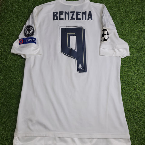 Benzema Real Madrid 2015 2016 UEFA ADIZERO PLAYER ISSUE Soccer Jersey Shirt L SKU# S12654