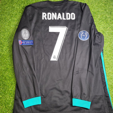Cristiano Ronaldo Real Madrid 2017 2018 UEFA Long Sleeve Away Soccer Jersey Shirt XL SKU# B31088