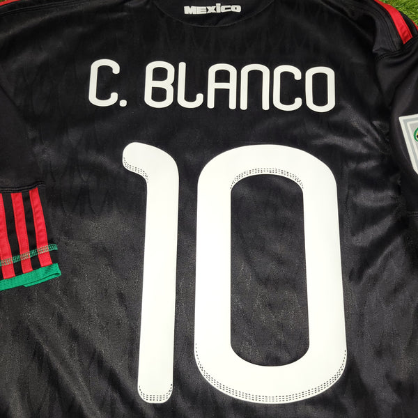 Blanco Mexico 2010 WORLD CUP Away Black Soccer Jersey Shirt L SKU# P41397
