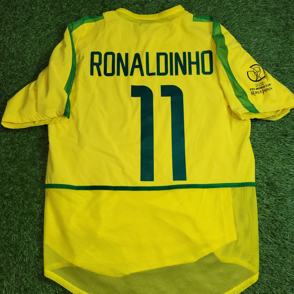 Ronaldinho Brazil 2002 WORLD CUP PLAYER ISSUE Soccer Home Jersey Shirt M SKU# 182264