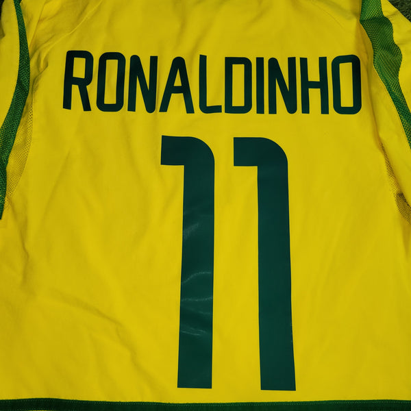 Ronaldinho Brazil 2002 WORLD CUP PLAYER ISSUE Soccer Home Jersey Shirt M SKU# 182264