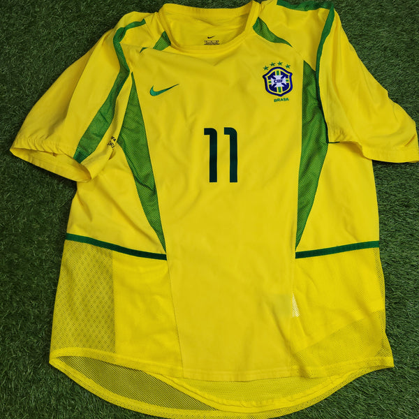 Ronaldinho Brazil 2002 WORLD CUP PLAYER ISSUE Soccer Home Jersey Shirt M SKU# 182264