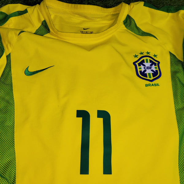 Ronaldinho Brazil 2002 WORLD CUP PLAYER ISSUE Soccer Home Jersey Shirt M SKU# 182264