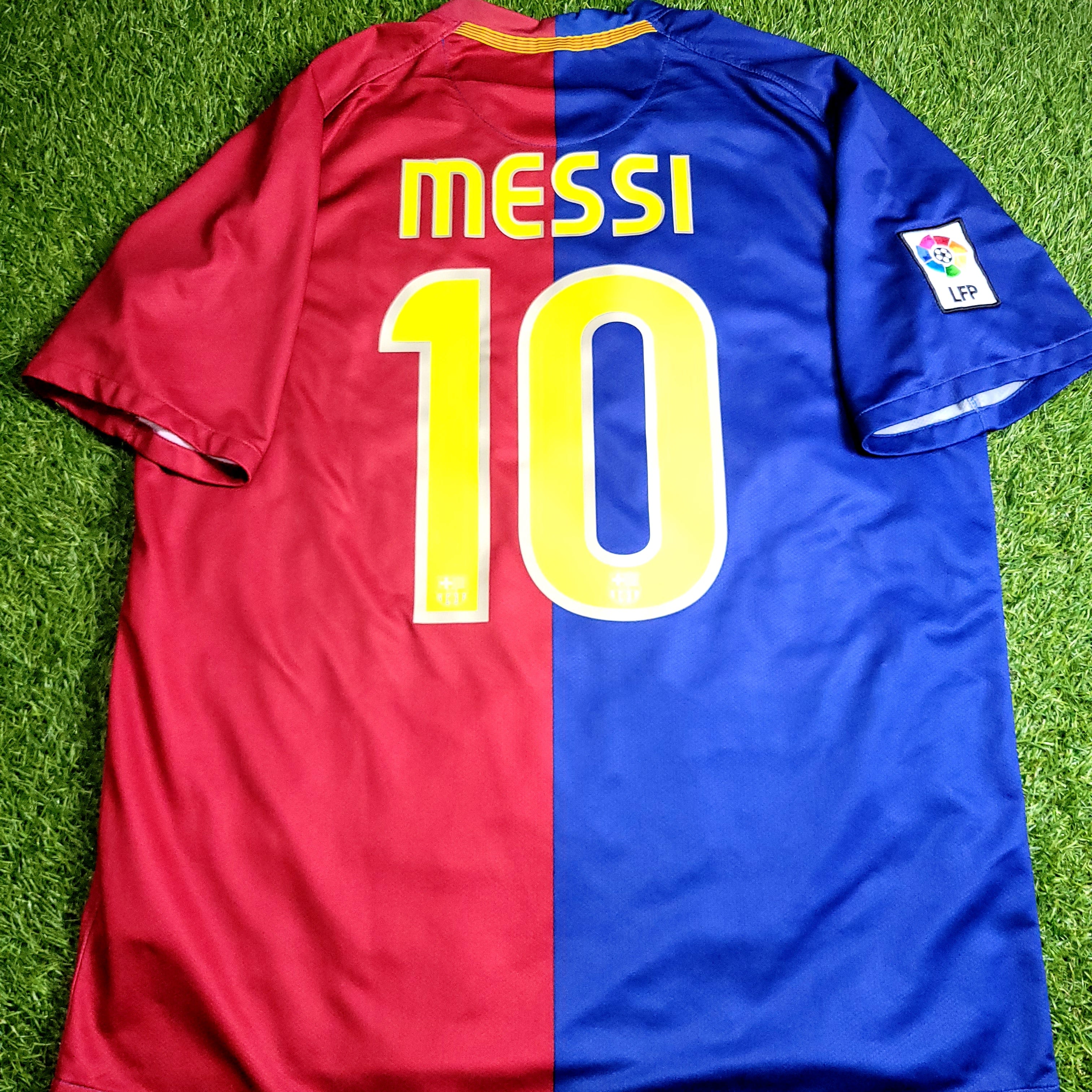 Messi Barcelona TREBLE SEASON 2008 2009 Home Soccer Jersey Shirt L