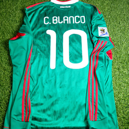Blanco Mexico 2010 WORLD CUP Home Long Sleeve Soccer Jersey Shirt L SKU# P41409
