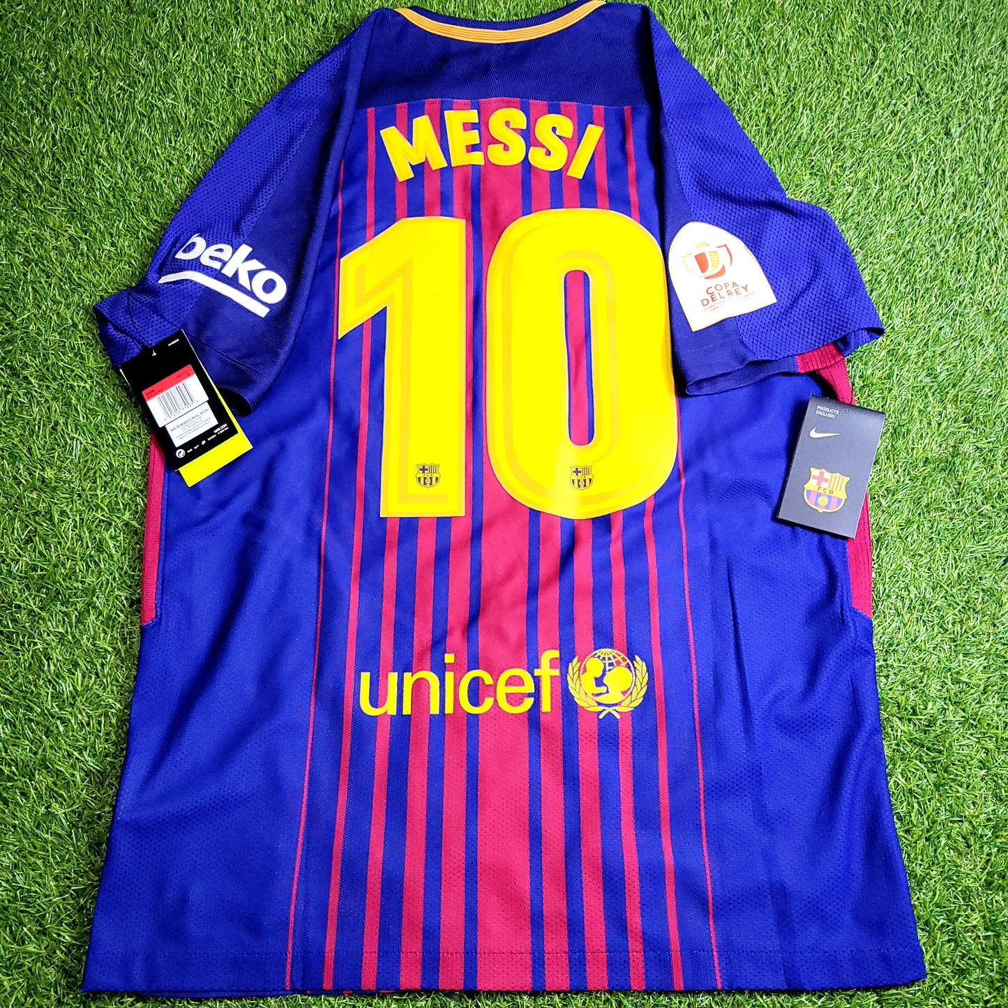 Messi Barcelona 2017 2018 Home PLAYER ISSUE COPA DEL REY FINAL Soccer Jersey Shirt BNWT L SKU# 847190-457