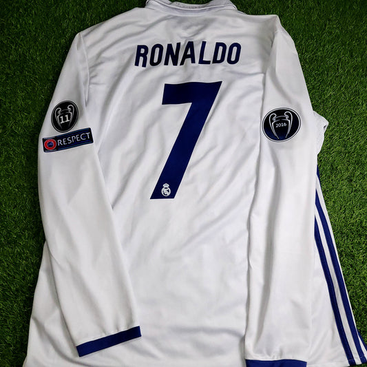 Cristiano Ronaldo Real Madrid 2016 2017 UEFA Home Long Sleeve Soccer Jersey Shirt XL SKU# AI5184