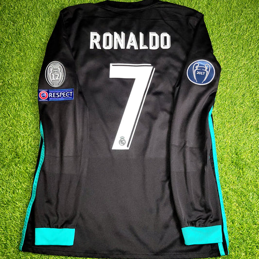 Cristiano Ronaldo Real Madrid 2017 2018 UEFA Long Sleeve Away Soccer Jersey Shirt M SKU# B31088