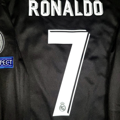 Cristiano Ronaldo Real Madrid 2017 2018 UEFA Long Sleeve Away Soccer Jersey Shirt M SKU# B31088
