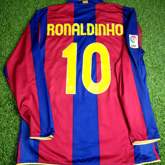 Ronaldinho Barcelona Anniversary 2007 2008 Long Sleeve Soccer Jersey Shirt L SKU# 244793-655