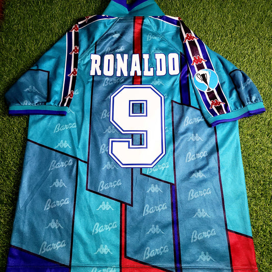 Ronaldo Kappa Barcelona UEFA CUP FINAL 1996 1997 Away Soccer Jersey Shirt XL