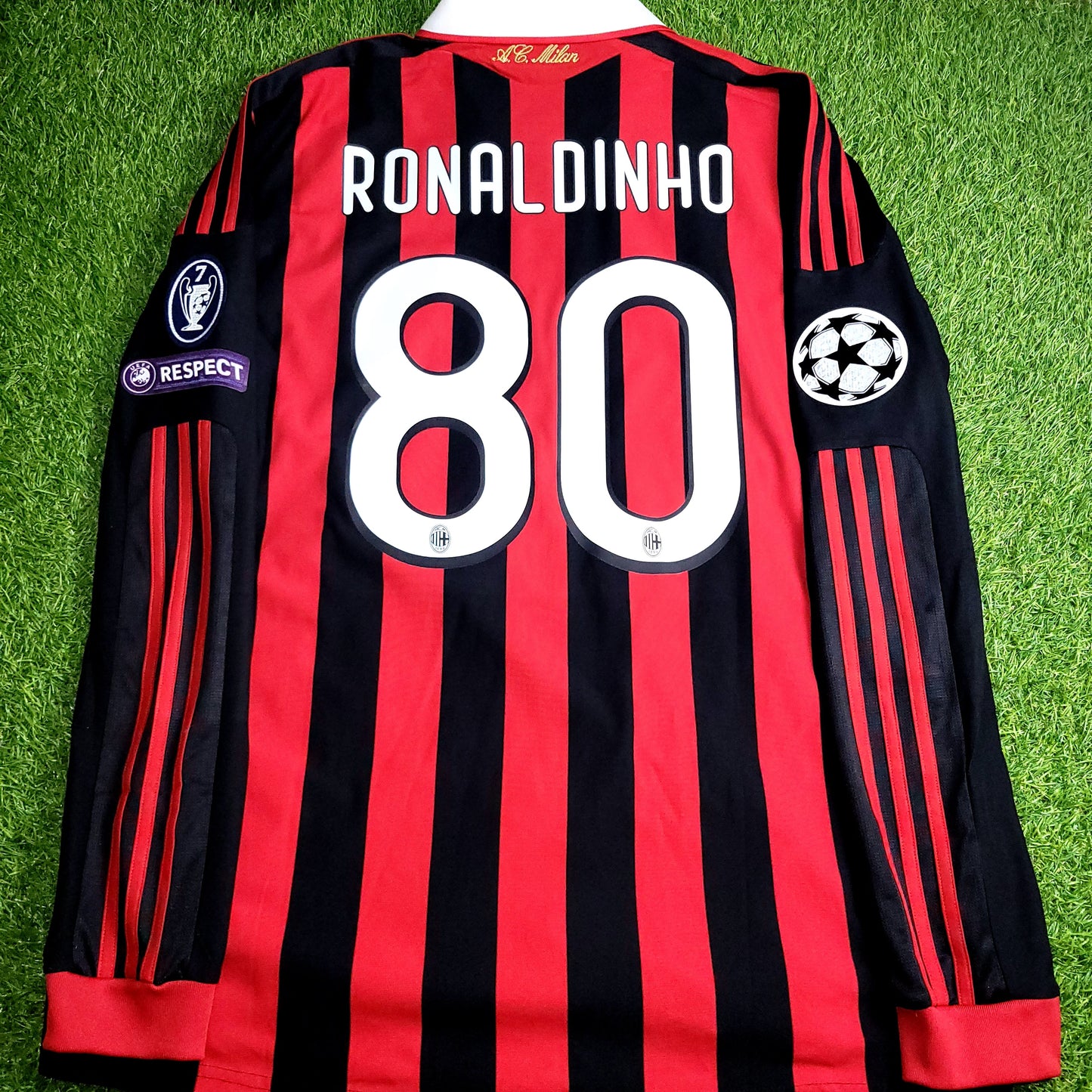 Ronaldinho AC Milan 2009 2010 UEFA Long Sleeve Soccer Jersey Shirt L SKU# E84180