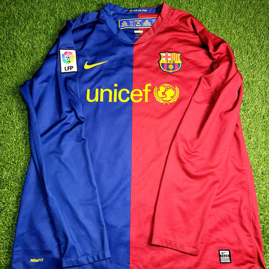 Messi Barcelona TREBLE SEASON 2008 2009 Home Long Sleeve Soccer Jersey XL SKU# 286785-655