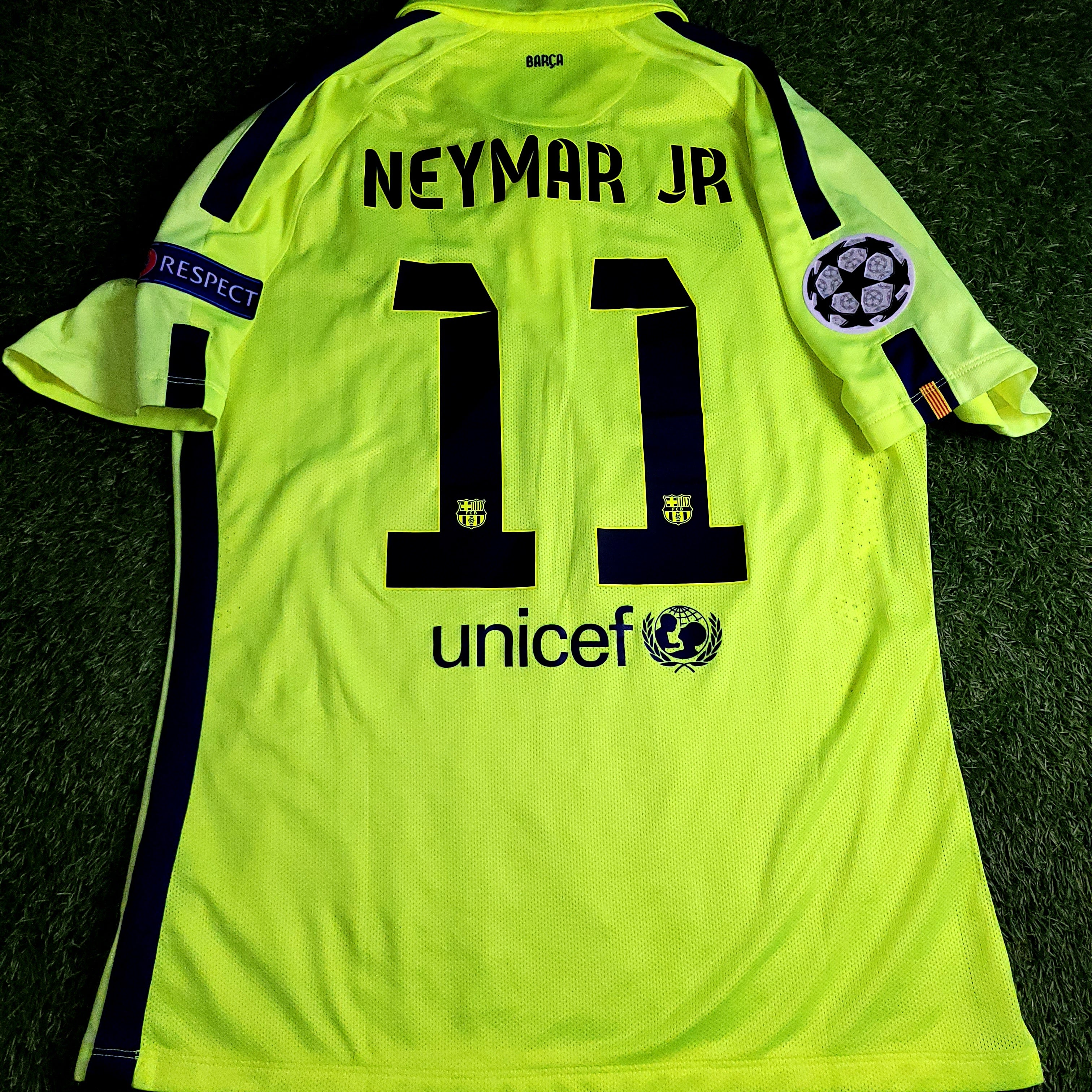 Neymar Barcelona UEFA TREBLE 2014 2015 PLAYER ISSUE Soccer Third