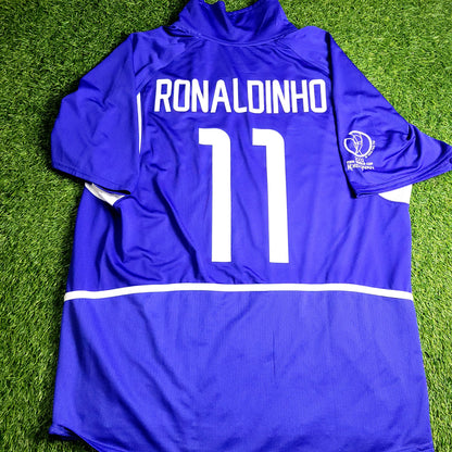 Ronaldinho Brazil 2002 WORLD CUP Away Soccer Jersey L - ForeverSoccerJerseys
