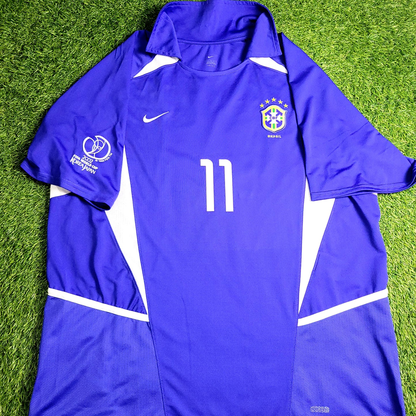 Ronaldinho Brazil 2002 WORLD CUP Away Soccer Jersey L - ForeverSoccerJerseys