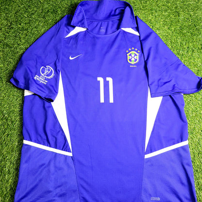Ronaldinho Brazil 2002 WORLD CUP Away Soccer Jersey L - ForeverSoccerJerseys