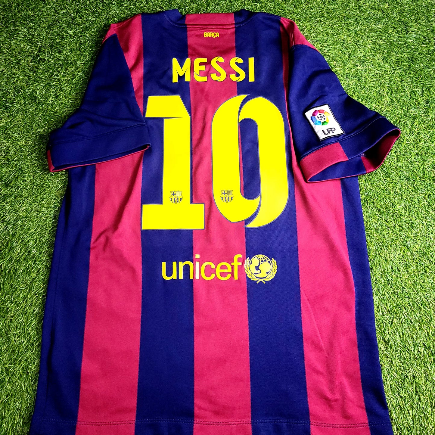 Messi Barcelona 2014 2015 TREBLE SEASON Soccer Jersey L SKU# 610594-422 - ForeverSoccerJerseys